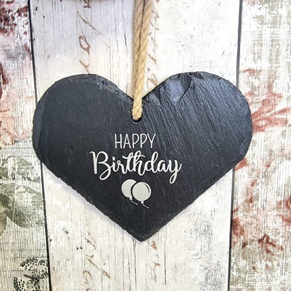 happy birthday welsh slate hanging heart gift